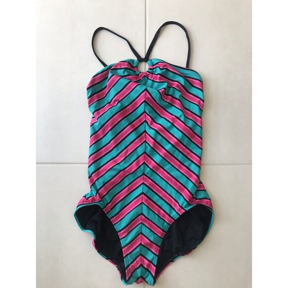 DKNY One Piece Swimsuit Multicolor Chevron Print Swimwear - Picture 1 of 9